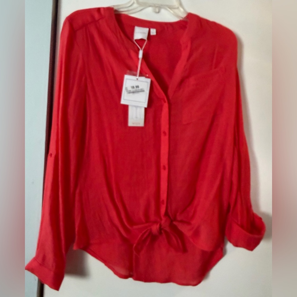 Zac & Rachel Reddish Orange Versatile Button Down Blouse